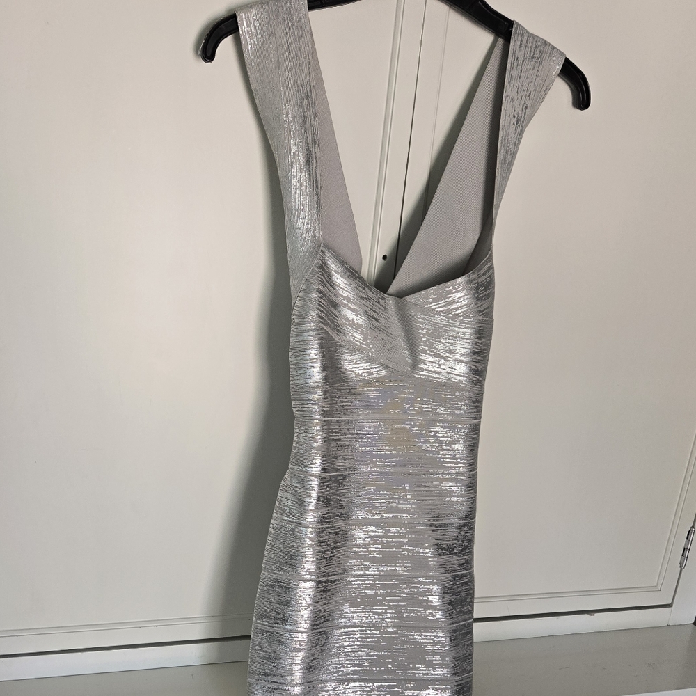 NWT Herve Leger Metallic Foil Bandage Midi Dress - Picture 6 of 14